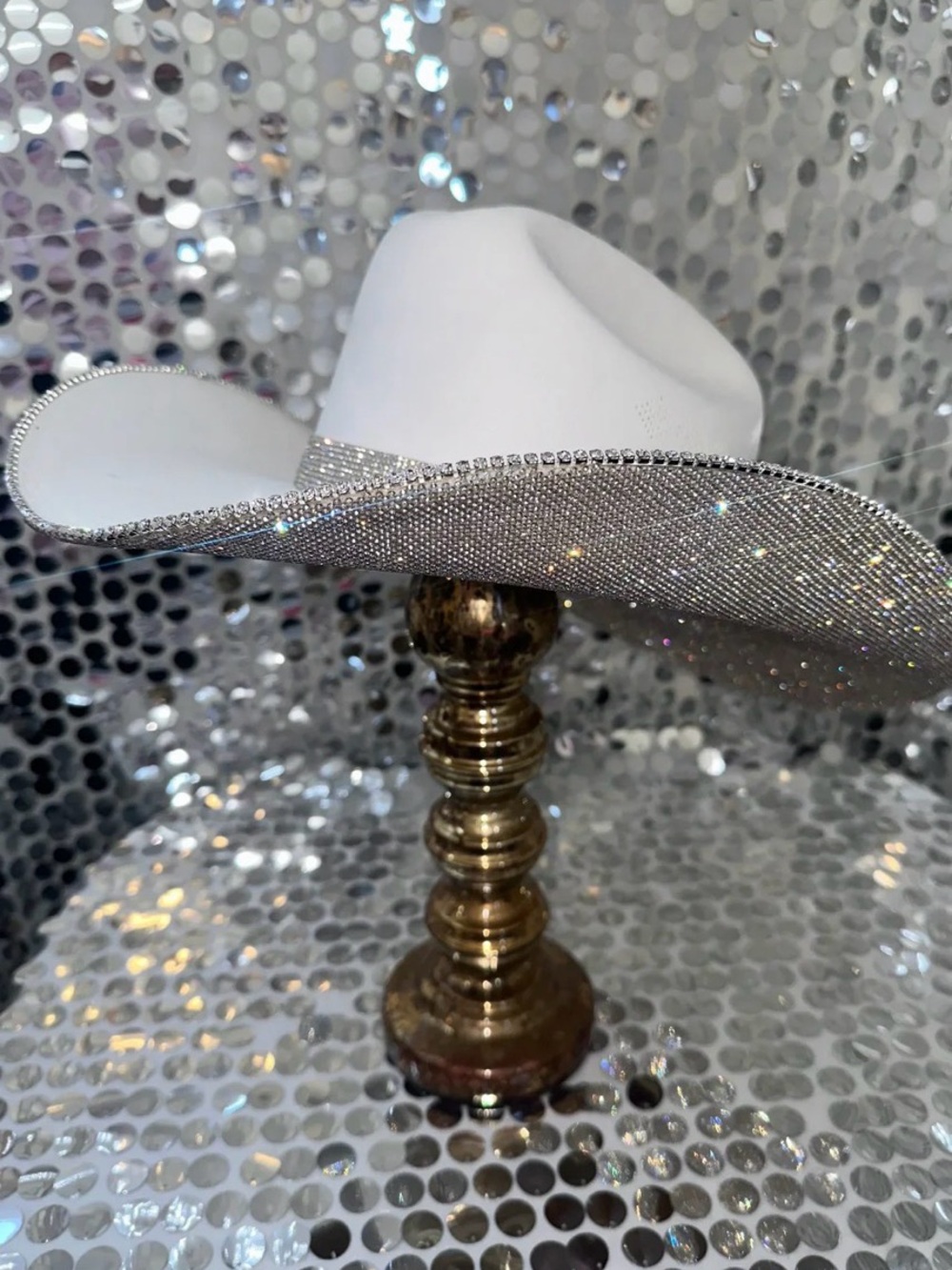 White and Silver Crystal Cowboy Hat - Women's Fashion Accessory